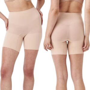 Spanx Sculpt Seamless Power Mid- Tight Short Womens Medium Nude Shapewear
